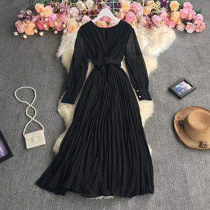 Moda <span class=keywords><strong>a</strong></span> pieghe retrò abito scollo <span class=keywords><strong>a</strong></span> V in vita dimagrante gonna grande posto gonna <span class=keywords><strong>a</strong></span> trapezio abito Casual da donna di <span class=keywords><strong>classe</strong></span> - Product Image 4