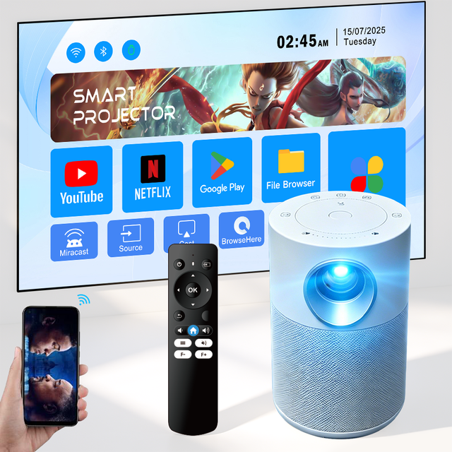 Hot Sell 4K8GB Android 14 H2 Smart Projector 720P 200ANSI Lumens Battery5000mAh Electric Focus TouchPad WiFi6 BT5.4 HiFi Speaker