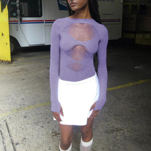 Combinaison moulante à manches longues en patchwork tendance, avec découpes, strass, haute élasticité, sexy, pour femmes, TzG125 - Product Image 6