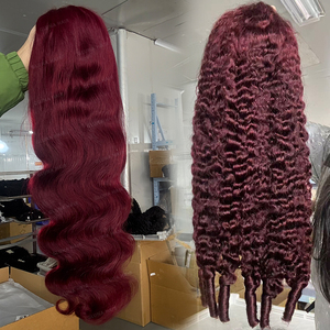<span class=keywords><strong>Parrucca</strong></span> all'ingrosso 99J Borgogna 13x4 con pizzo frontale, capelli umani ondulati profondi, colore rosso vino, parrucche ricce birmane grezze con pizzo frontale HD 13x6 - Product Image 4