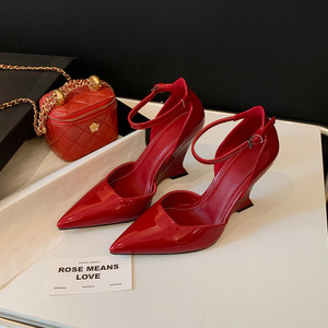 Sandali Trendy in <span class=keywords><strong>Pelle</strong></span> Verniciata con Cinturino per Donne, Aumentano l'Altezza, Antiscivolo, Traspiranti, Comodi, Flessibili, con Tacco Spesso - Product Image 1