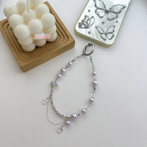 Porte-clés de voiture et pendentif de sac Sweet Bow, chaîne de téléphone de luxe avec perles de déesse, cordon court à suspendre - Product Image 4