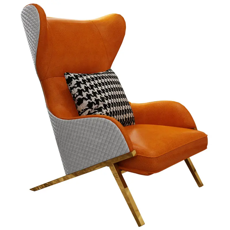 Sofá de un asiento, sillón de ala para sala de estar, sillón de acero inoxidable con patas doradas