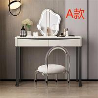 Commode de maquillage moderne en verre transparent avec miroir éclairé et panneau de bois Meubles de chambre à coucher Coiffeuse et ensemble de chaises