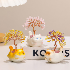 Cute Cat <b>Crystal</b> <b>Tree</b> Ornament Resin Figurine Desk Decoration Gift Home Decor - Product Image 2