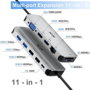 ICZI <span class=keywords><strong>USB</strong></span> C Hub 11 en 1 Adaptador multipuerto de estación de acoplamiento con 2 HD Triple Display100W PD, 4 puertos <span class=keywords><strong>USB</strong></span> para <span class=keywords><strong>MacBook</strong></span> <span class=keywords><strong>Air</strong></span>/Pro - Product Image 2