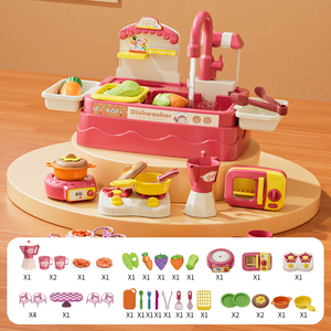 Jouets de <span class=keywords><strong>cuisine</strong></span> de simulation pour enfants d'âge préscolaire, machine à laver la vaisselle en plastique à circulation d'eau électrique, évier de jeu d'imitation pour garçons - Product Image 5