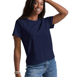 T-shirt essentiel en coton pour femme, col rond, design personnalisé, col en V, coupe ample, anti-plis et respirant, idéal pour l'été - Product Image 1