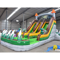 Toboggan aquatique gonflable triple piste Dinosaur Jungle avec piscine, toboggan gonflable pour enfants et adultes, idéal pour les fêtes et les jeux aquatiques commerciaux