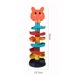 Plastik araya 7 kat bebek sürgülü top kule palet makarası yörünge oyuncak ile iki renkli topları