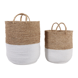 Cesti rotondi intrecciati con base bianca per la conservazione e l'organizzazione domestica, set di cesti decorativi in corda di cotone - Product Image 3