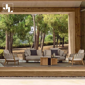 Juego de sofá de <span class=keywords><strong>teca</strong></span> para exteriores de Villa de estilo nórdico, sofá al aire libre de tela impermeable para Hotel, jardín, Patio, muebles - Product Image 4