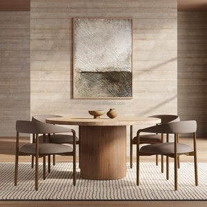 Juego de Comedor Redondo de Mármol Italiano Moderno FERLY de 8 Piezas para 6 Personas con 2 Sillas Adicionales para Muebles del Hogar - Product Image 1