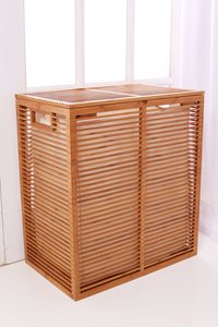 Autoportant D'origine Bambou <span class=keywords><strong>Panier</strong></span> À <span class=keywords><strong>Linge</strong></span> <span class=keywords><strong>Panier</strong></span> 2 Section Amovible Tissu Sac pour Salle De Bains Chambre Avec Couvercle - Product Image 6