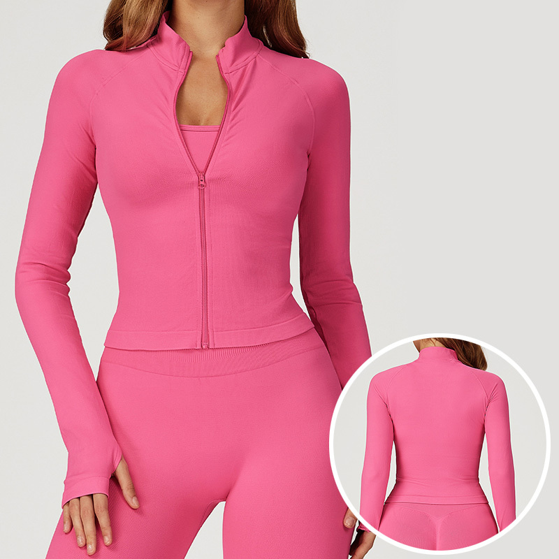 Roregal Seamless Stand Collar Zipper Yoga Slim Fit Sports Long Sleeved Jacket Sports Jackets Women Yoga Top