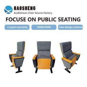 Chaise d'auditorium en chêne <span class=keywords><strong>massif</strong></span> de qualité supérieure avec base en fer robuste et <span class=keywords><strong>tablette</strong></span> d'écriture intégrée pliable pour les cinémas et les salles de conférence - Product Image 2