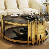 Table centrale avec plateau en verre en métal noir de luxe moderne nordique doré meubles de salon avec miroir table basse ronde en verre trempé