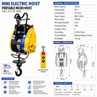 Mini treuil électrique portable King 160 kg 30 m, machine de levage suspendue sans fil avec télécommande 220 V