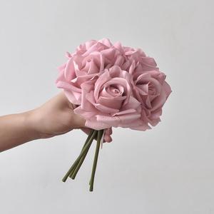 Artificial Silk Pink White Real Touch Floral Baby Breath Artificial 5 Head Rose Bouquet Real Touch Latex Roses Flowers - Product Image 3