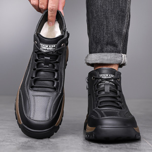 Botas de Invierno para Hombre, Estilo Martin, Negras, con Cordones, Suela Gruesa, Forro de Felpa, para Senderismo al Aire Libre, Calzado Casual para Adultos - Product Image 3