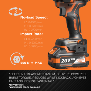 Clé à chocs sans fil professionnelle 20V MAX Brushless 650Nm à couple élevé pour l'automobile, les camions et les équipements lourds - Product Image 3