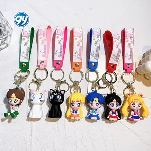 Gantungan kunci Anime Sailor Moon PVC lembut, Aksesori liontin tokoh kartun
