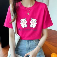 T-shirt femme en tricot rétro de haute qualité 100% coton coupe ample col rond été basique avec logo blanc imprimé personnalisé Style mignon
