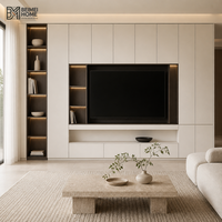 Meuble TV moderne italien en bois massif blanc cassé, unité murale intégrée avec rangement en chêne fumé, OEM ODM