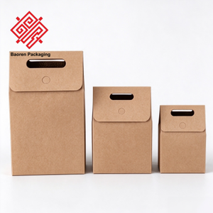 Caja de papel kraft personalizada con asa troquelada, caja de regalo plegable de papel marrón para envasar bocadillos, galletas, café y alimentos. - Product Image 3