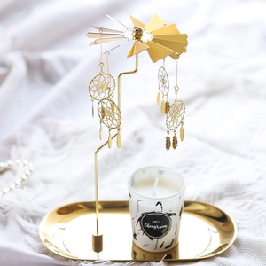 Creative Luxury Iron Golden <strong>Romantic</strong> Rotating Aromatherapy Candlestick Christmas Gift Lantern with Tray - Product Image 6