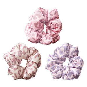 Leopard Print Satin Scrunchie Set Pink <b>Purple</b> Khaki Hair <b>Tie</b> For Women Daily Use - Product Image 1