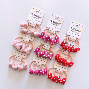 Baby cute cartoon polka dot bow hair tie <span class=keywords><strong>con</strong></span> mini piccolo elastico per ragazze baby color spot scrunchies per bambini - Product Image 4