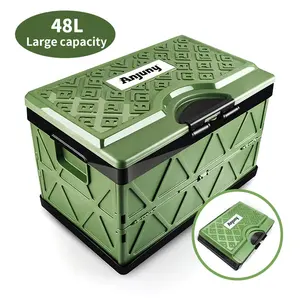 Anjuny Folding Plastic Stack able Utility Crates 48L Faltbare Vorrats behälter mit Deckel