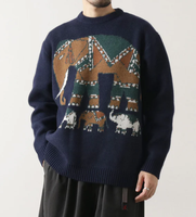 Pull tricoté ODM à motif animalier vibrant pour homme, col rond doux et chaud, décontracté pour l'hiver