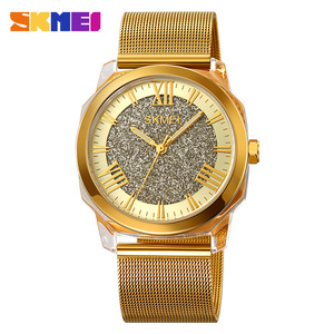 Skmei Men's Round Analog Quartz Watch Gold Mesh Strap 30M Waterproof Stainless Steel Case - Product Image 1