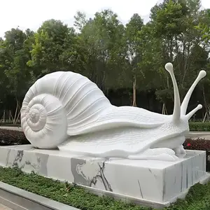 New Customized Design Landscape Park Decoration Stone Carving White Marble Snail Sculpture For Sale