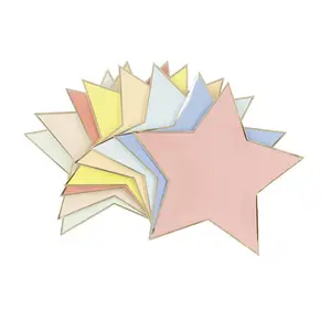 จานกระดาษรูปดาวห้าแฉกแบบใช้แล้วทิ้ง,แผ่นกระดาษสีทองสำหรับโต๊ะอาหารจานกระดาษแข็งสีขาว CMYK มีหลายสี