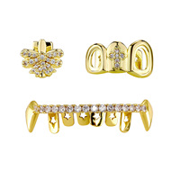Nouveau Grillz Papillon en Zircon Cubique, Laiton Plaqué Or 18K, Style Hip Hop Iced Out, Bijou de Bouche pour Dents, Vente en Gros