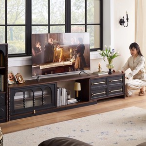 Mueble de TV de Madera Maciza Estilo Francés, Extensible, con Almacenamiento, para Sala de Estar, Soporte Audiovisual, Pino y Fresno, 1, 8, 2.5m - Product Image 2