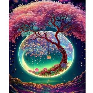 Starter Kit adulti fai da te regalo-luna albero <span class=keywords><strong>paesaggio</strong></span> pittura con numeri 40x5 cm/16x20 pollici stampato <span class=keywords><strong>disegno</strong></span> da colorare per numeri - Product Image 1