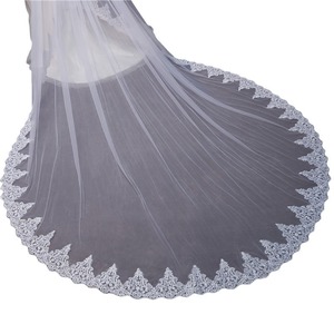 S1485R Nouveauté 2025 Voile de mariée long en dentelle intégrale blanc ivoire à deux couches avec couvre-visage - Product Image 5