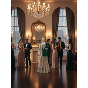 Robe de soirée & Dupatta avec codage en fausse georgette & séquence travail perle & fantaisie dentelle séquence travail codage - Product Image 3