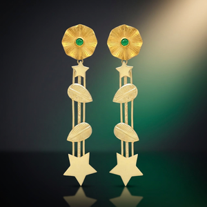 Pendientes de Gema Verde con Hojas Chapadas en Oro y Diseño de Estrella, Estilo Étnico, Hechos a Mano, Aleación de Metal Precioso para Fiestas - Product Image 2