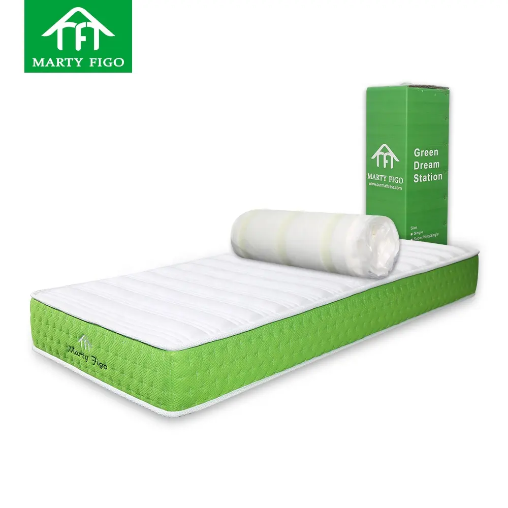 10/11/12 inch vacuum compress roll up packing high density foam spring coil hybrid single bed mattress in a box pocket mattress