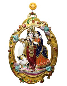 Statues de dieux hindous en métal émaillé, décoration religieuse indienne pour la maison, décor mural coloré Radha Krishna, décoration murale suspendue - Product Image 1