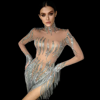 Mini robe à franges argentées et dorées avec strass, robe à franges pour soirée en boîte de nuit, robe de soirée d'anniversaire, robe de bal, costume de danseuse pour femmes