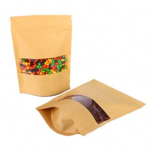 Sacs d'emballage autoportants en papier kraft brun refermables avec fermeture éclair 12x20cm – Pack promotionnel - Product Image 1