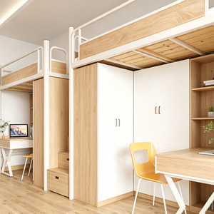 Dormitorio universitario moderno para estudiantes, cama <span class=keywords><strong>litera</strong></span> doble de metal y madera con mesa de estudio y escritorio - Product Image 2