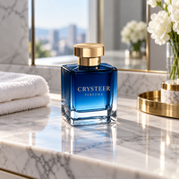 Flacon de parfum carré en verre de luxe, dégradé bleu, avec bouchon pompe, aromathérapie, 30ml/50ml/100ml, emballage personnalisé avec logo