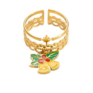 แหวนเปิดลายการ์ตูนคริสต์มาสชุบทองพร้อมจี้สำหรับผู้หญิง ของขวัญเครื่องประดับ - Product Image 5